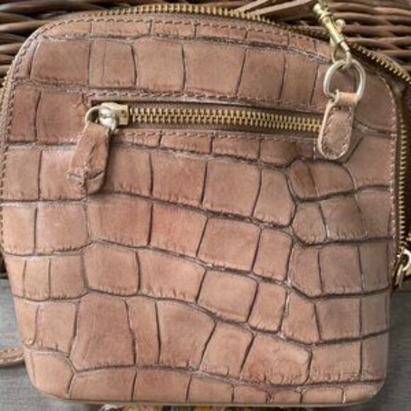 Pratesi Firenze Italian LEATHER crossbody 7" bag TAN Croc Emboss - Picture 12 of 14